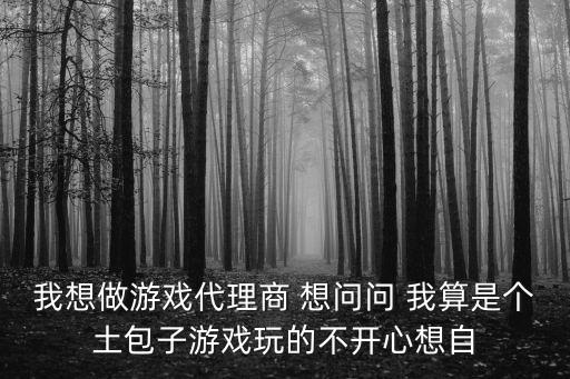 我想做游戏代理商 想问问 我算是个土包子游戏玩的不开心想自