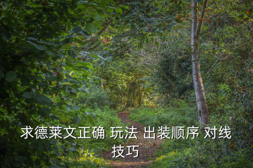 求德莱文正确 玩法 出装顺序 对线技巧