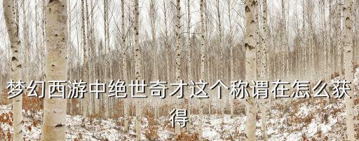 梦幻手游绝世高手怎么获得，梦幻西游中绝世奇才这个称谓在怎么获得