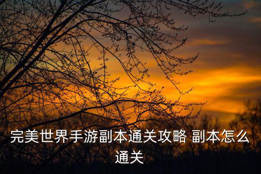 完美世界手游副本通关攻略 副本怎么通关