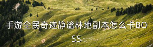 手游全民奇迹静谧林地副本怎么卡BOSS