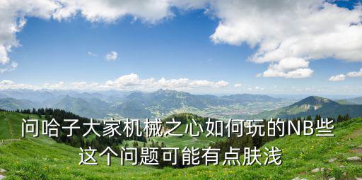 问哈子大家机械之心如何玩的NB些 这个问题可能有点肤浅