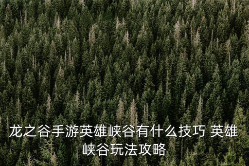 龙之谷手游英雄峡谷有什么技巧 英雄峡谷玩法攻略