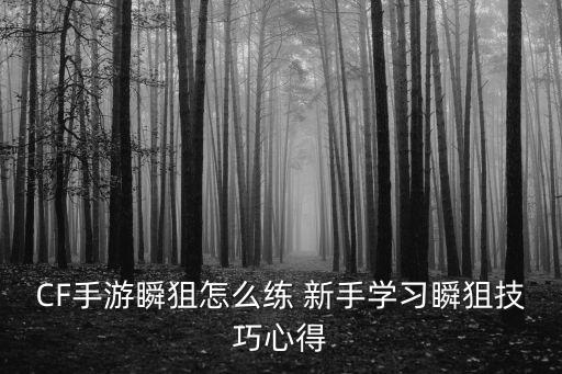 手游cf要怎么瞬狙，CF手游瞬狙怎么练 新手学习瞬狙技巧心得