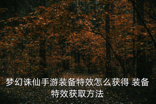 梦幻诛仙手游装备特效怎么获得 装备特效获取方法