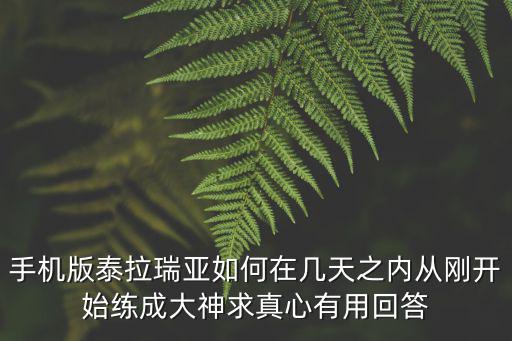 泰拉瑞亚手游新手怎么发育，手机版泰拉瑞亚如何在几天之内从刚开始练成大神求真心有用回答