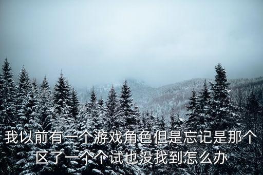 我以前有一个游戏角色但是忘记是那个区了一个个试也没找到怎么办