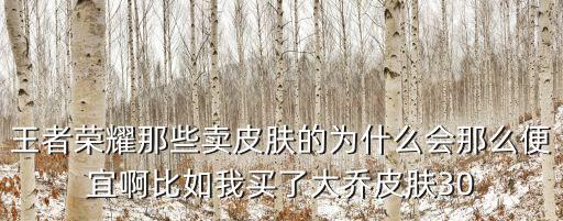 王者荣耀那些卖皮肤的为什么会那么便宜啊比如我买了大乔皮肤30