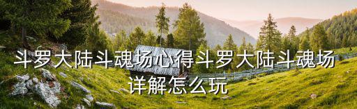 斗罗大陆斗魂场心得斗罗大陆斗魂场 详解怎么玩