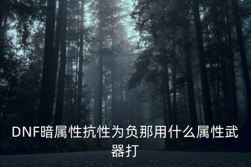 DNF暗属性抗性为负那用什么属性武器打