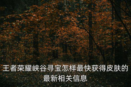 王者荣耀峡谷寻宝怎样最快获得皮肤的最新相关信息