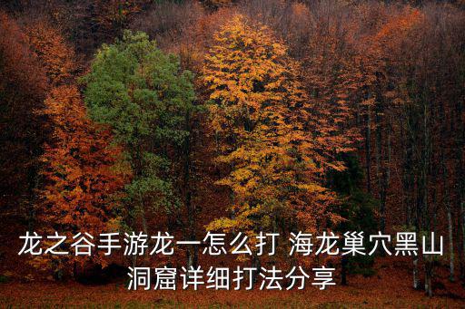 龙之谷手游龙一怎么打 海龙巢穴黑山洞窟详细打法分享