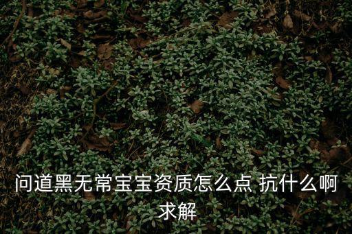 问道黑无常宝宝资质怎么点 抗什么啊 求解