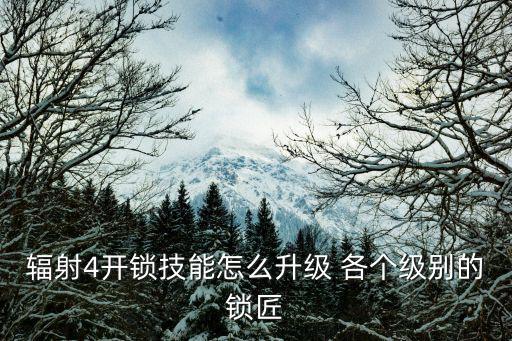 辐射4开锁技能怎么升级 各个级别的锁匠