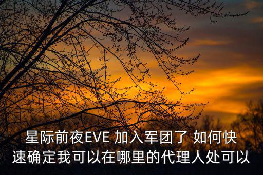 星际前夜EVE 加入军团了 如何快速确定我可以在哪里的代理人处可以