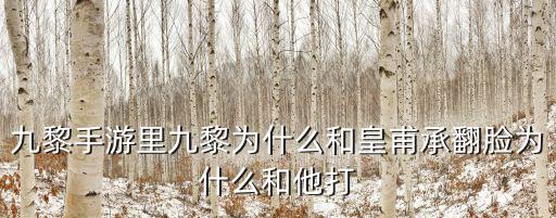 九黎手游里九黎为什么和皇甫承翻脸为什么和他打