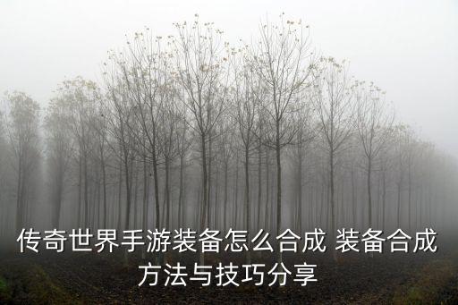 传奇世界手游装备怎么合成 装备合成方法与技巧分享