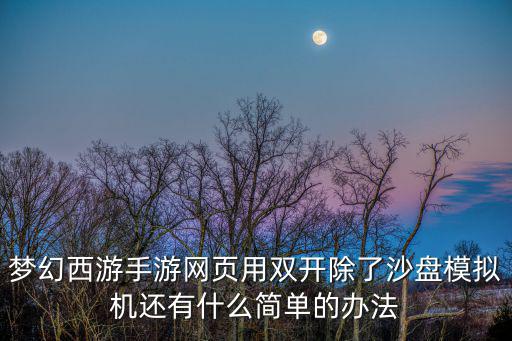 梦幻西游手游网页用双开除了沙盘模拟机还有什么简单的办法