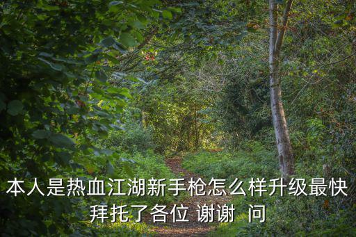 本人是热血江湖新手枪怎么样升级最快拜托了各位 谢谢 问