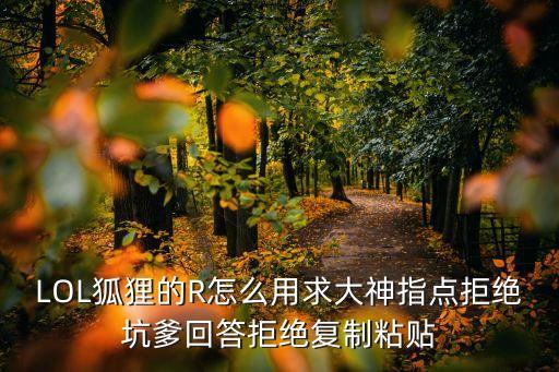 LOL狐狸的R怎么用求大神指点拒绝坑爹回答拒绝复制粘贴