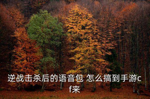 逆战击杀后的语音包 怎么搞到手游cf来