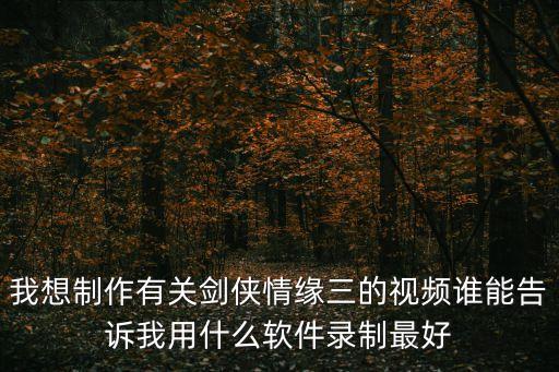 我想制作有关剑侠情缘三的视频谁能告诉我用什么软件录制最好