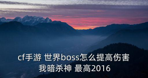 cf手游 世界boss怎么提高伤害 我暗杀神 最高2016