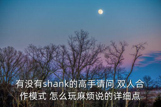 有没有shank的高手请问 双人合作模式 怎么玩麻烦说的详细点