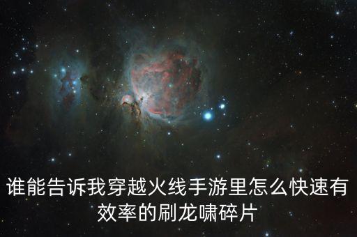 谁能告诉我穿越火线手游里怎么快速有效率的刷龙啸碎片