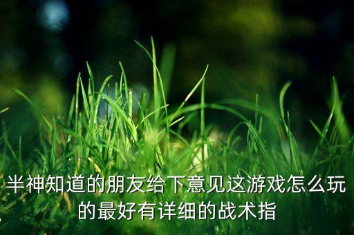 半神知道的朋友给下意见这游戏怎么玩的最好有详细的战术指