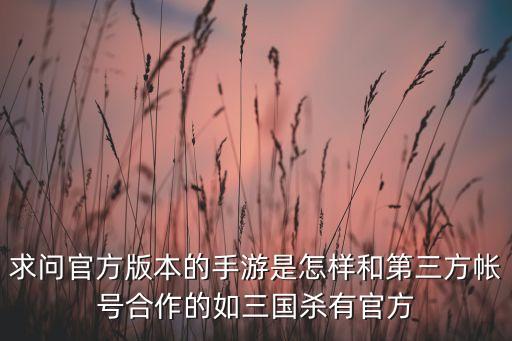 求问官方版本的手游是怎样和第三方帐号合作的如三国杀有官方