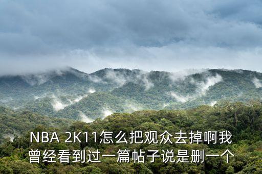 NBA 2K11怎么把观众去掉啊我曾经看到过一篇帖子说是删一个