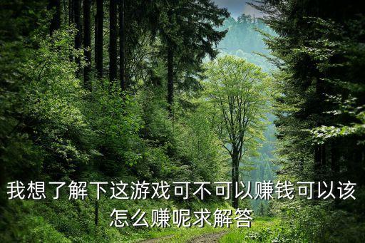 我想了解下这游戏可不可以赚钱可以该怎么赚呢求解答
