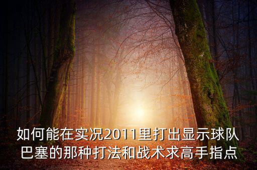 如何能在实况2011里打出显示球队巴塞的那种打法和战术求高手指点