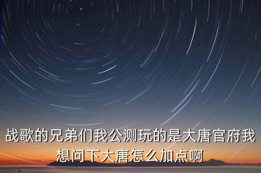 战歌的兄弟们我公测玩的是大唐官府我想问下大唐怎么加点啊