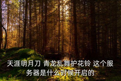 天涯明月刀 青龙乱舞护花铃 这个服务器是什么时候开启的